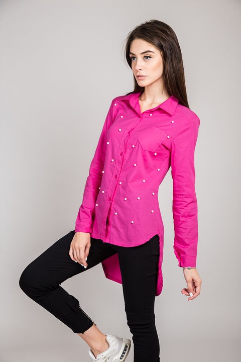 Фото 5 модели L0020 Рубашка с удлиненной спинкой LUREX - рожевий