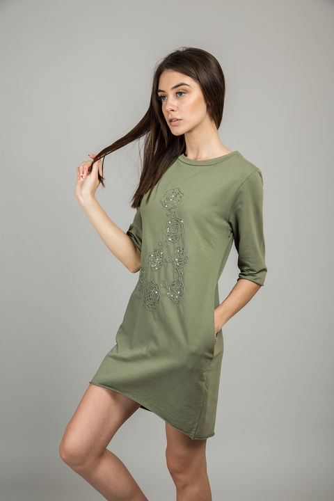 Фото 8 модели L0074 Платье с вышитыми цветами LUREX - коричневато-зеленое