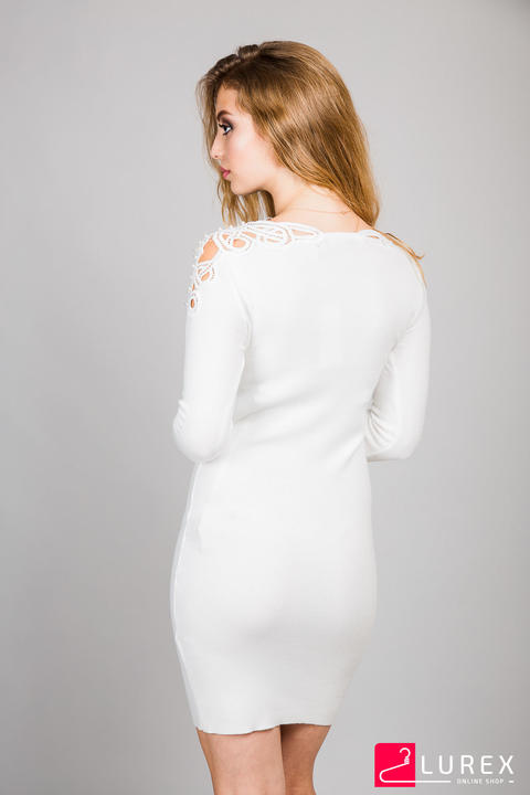 Фото 6 модели 893 Элегантное платье с ажурными рукавами D.D.STYLE - біле