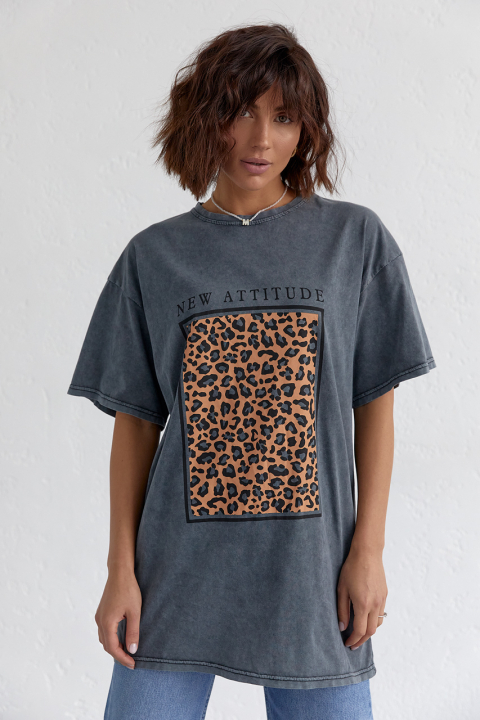 Жіноча футболка в техніці тай-дай із леопардовим принтом