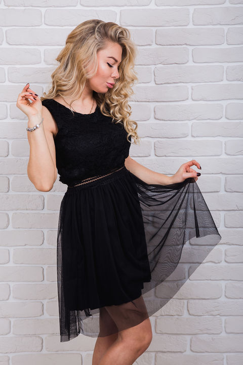 Фото 7 модели А305 Коктейльное платье с кружевом и фатином LUREX - чорне