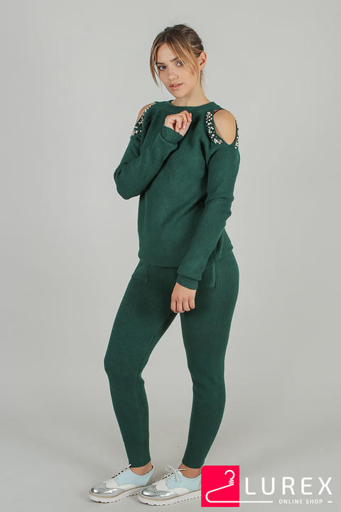 Фото 5 модели 01 Вязаный костюм с обнаженными плечами LUREX - зелений