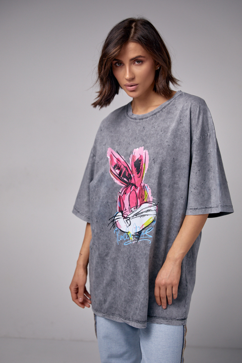 Подовжена футболка тай-дай із принтом Bugs Bunny