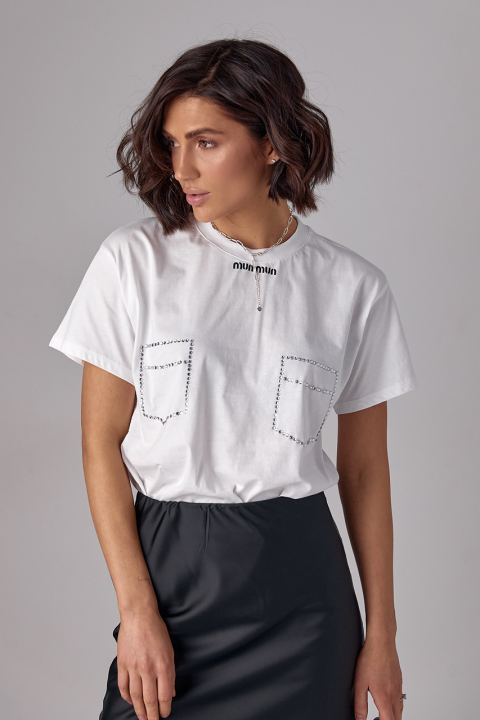 Жіноча футболка з кишенями із термостразів