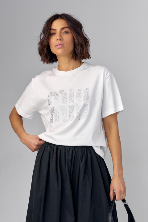 Жіноча футболка з написом Miu Miu із термостраз
