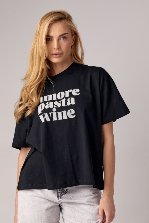 Женская футболка oversize с надписью Amore pasta wine