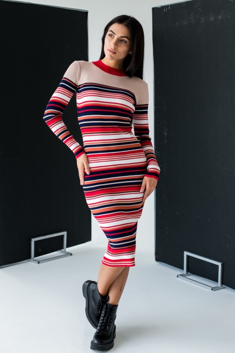 Фото 1 модели L1010 Платье лапша в цветную полоску LUREX - бежевое