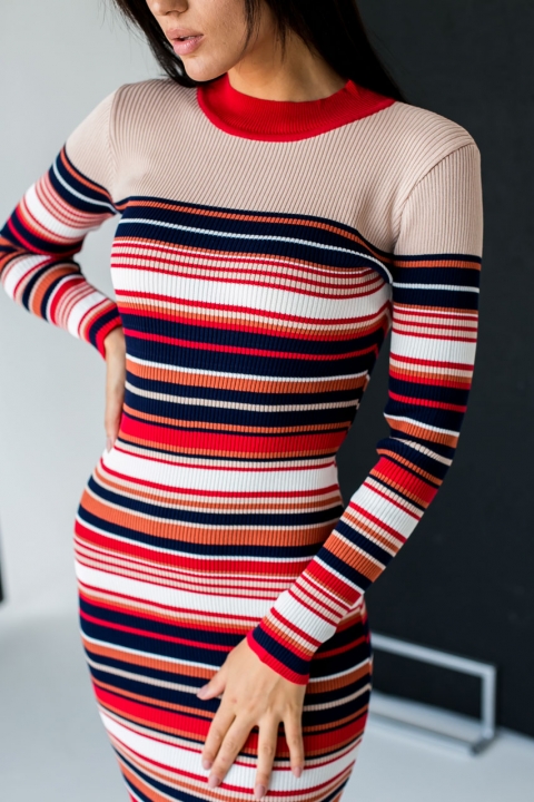 Фото 4 модели L1010 Платье лапша в цветную полоску LUREX - бежевое
