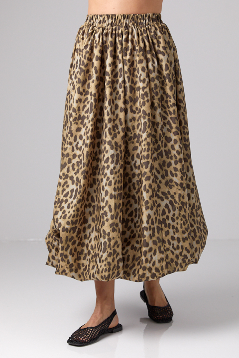 Длинная пышная юбка на резинке с леопардовым узором