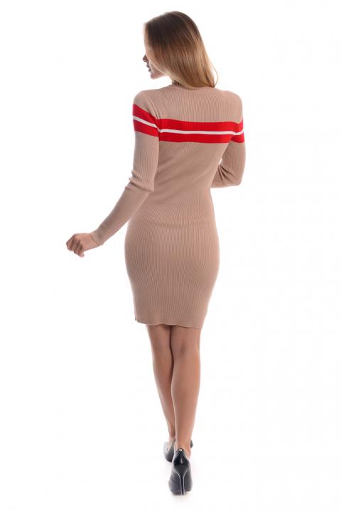 Фото 15 модели 116-1 Облегающее платье с красной полоской LUREX - бежевое
