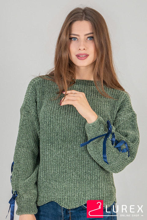 Фото 1 модели 82A3 Кроп-свитер из мягкого плюша LUREX - зелений