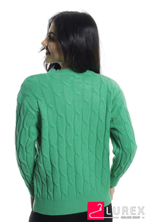 Фото 14 модели 2748 Теплая кофта с крупной вязкой косички LUREX - зелена