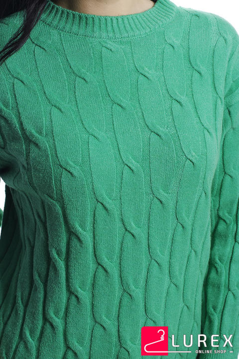 Фото 15 модели 2748 Теплая кофта с крупной вязкой косички LUREX - зеленая