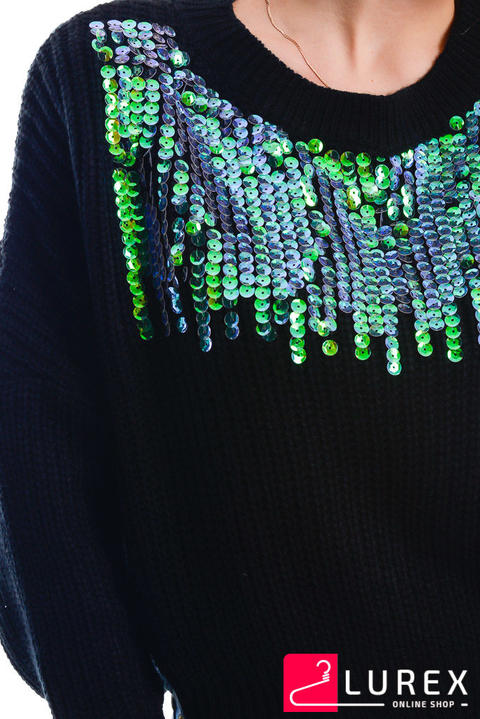 Фото 15 модели 8238 Кроп-свитер с радужными пайетками LUREX - чорний