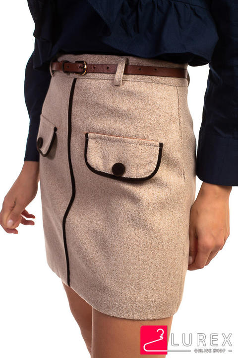 Фото 8 модели 867 Теплая юбка с имитацией карманов LUREX - кофейная