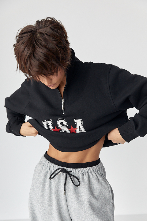 Теплий світшот з блискавкою на комірі