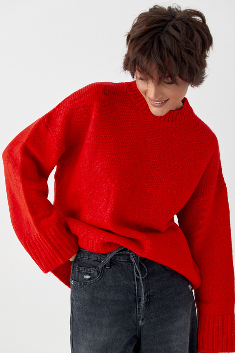 Однотонний в'язаний вільний джемпер