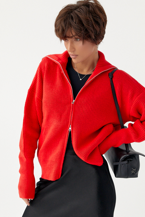 Вязаный кардиган на молнии с высоким воротником