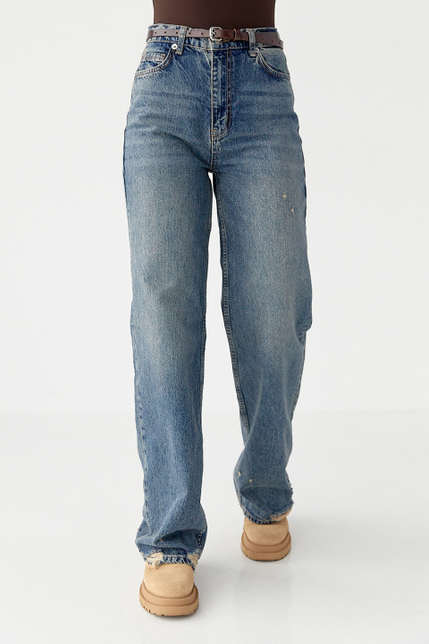 Джинсы Straight leg с потертостями