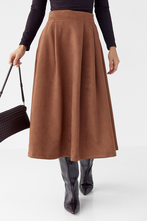 Замшева пишна спідниця довжини міді