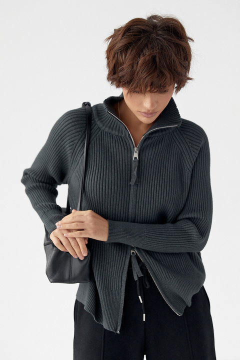 Кардиган в рубчик на молнии