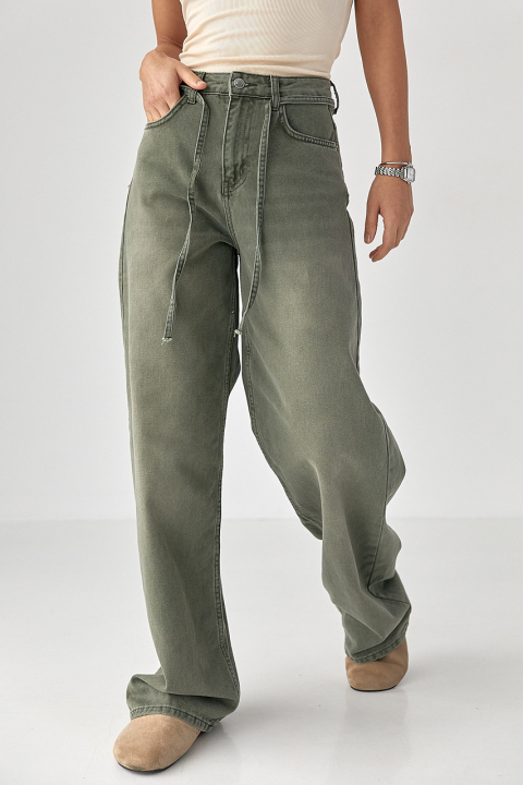 Оливкові джинси Palazzo на зав'язках