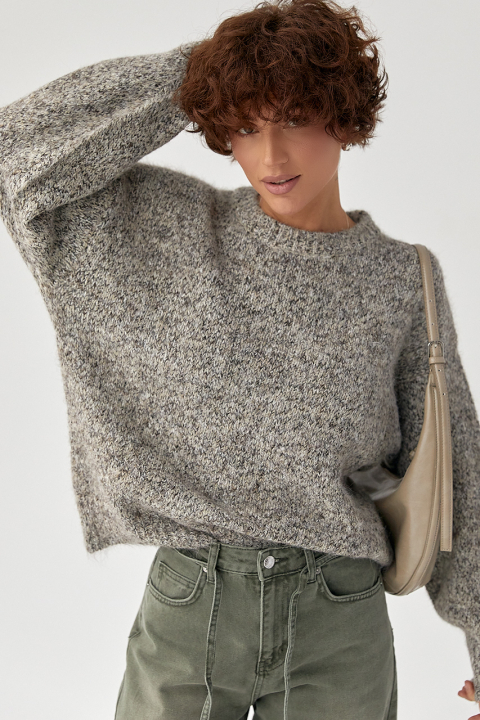 Вязаная свободная кофта меланж