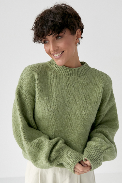 Вязаная кофта с рукавами-фонариками