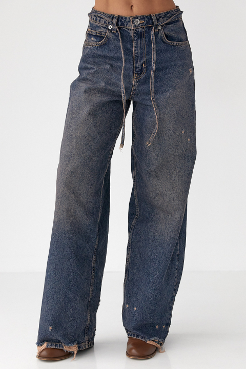 Женские джинсы на завязках с потёртостями