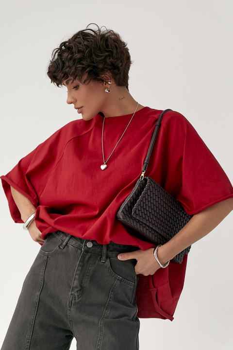 Однотонная свободная футболка с рукавами-реглан