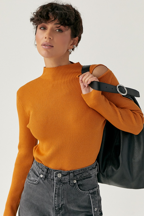 Лонг у рубчик з вирізами на плечі