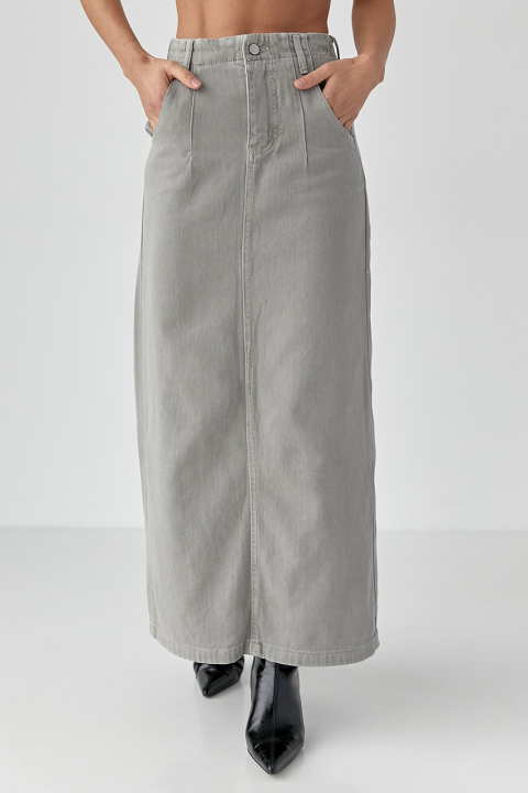Котоновая длинная юбка с разрезом