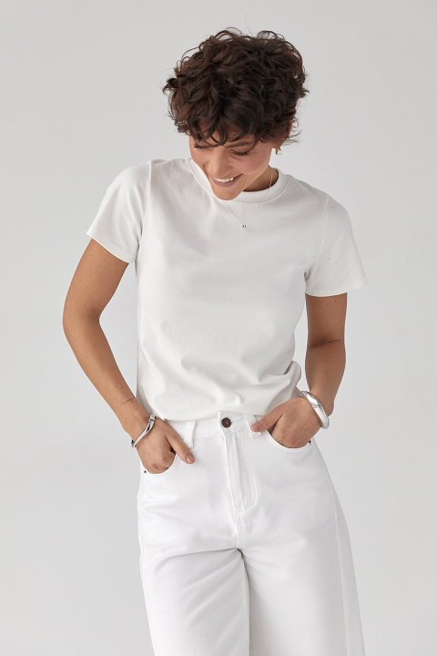 Однотонная женская эластичная футболка