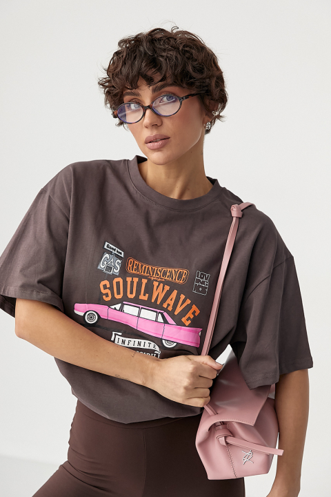 Футболка свободного фасона с принтом авто