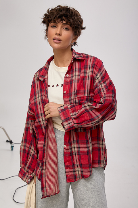 Сорочка в клітинку з відкладним комірцем