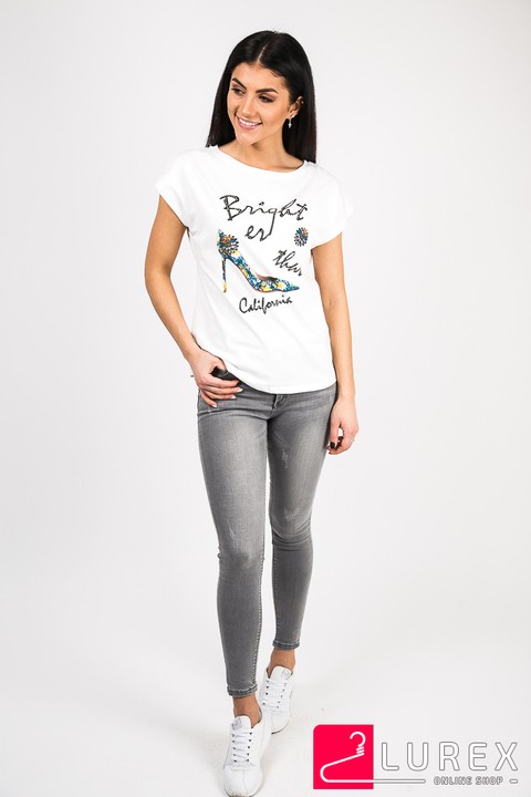 Фото 10 модели 86 Женская футболка с акварельным принтом - кремова