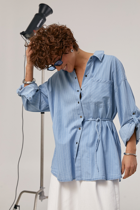 Удлиненная свободная рубашка в полоску