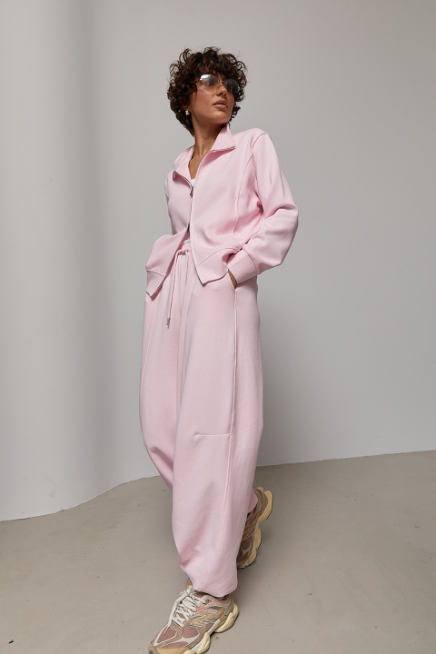 Однотонный спортивный костюм с кофтой на молнии и штанами баги