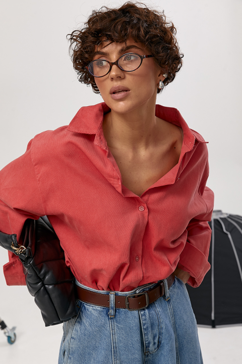 Вельветова однотонна сорочка оверсайз