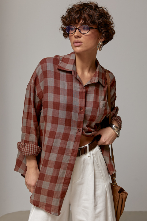 Картата сорочка оверсайз на ґудзиках