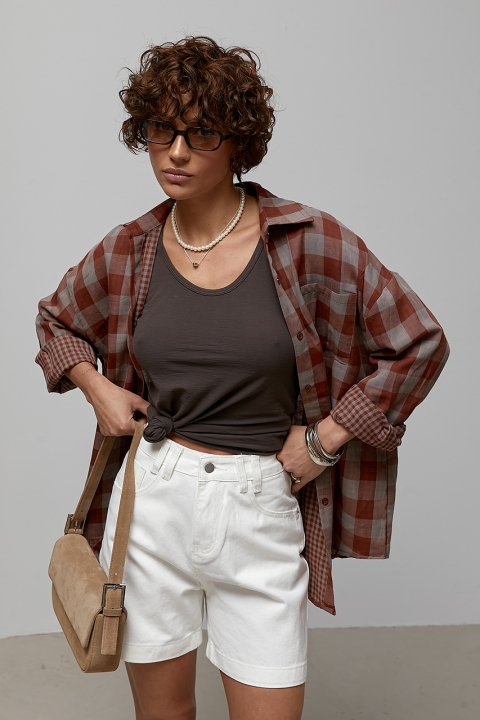 Картата сорочка оверсайз на ґудзиках