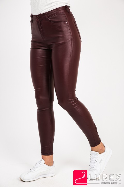 Фото 2 модели BK2156 Бордовые стрейчевые брюки под кожу Eleganth Deluxe - бордовые
