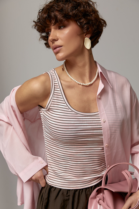 Полупрозрачная хлопковая рубашка в комплекте с полосатой майкой