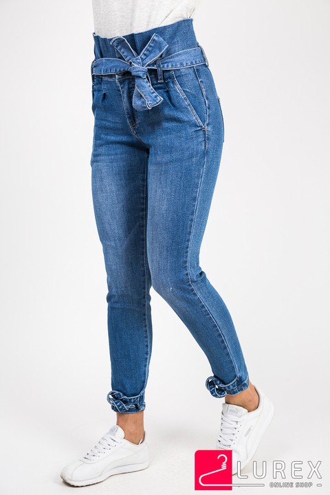 Фото 2 модели 2242 Синие джинсы с высокой талией и поясом Re-Dress - синій