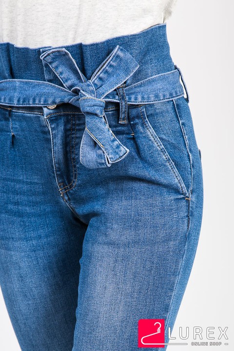 Фото 4 модели 2242 Синие джинсы с высокой талией и поясом Re-Dress - синій