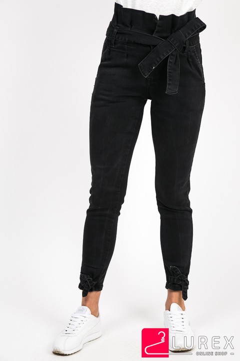 Фото 1 модели 2242-A Черные джинсы высокие с завязками Re-Dress - черные