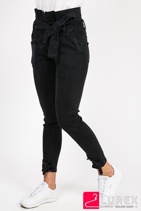 Фото 3 модели 2242-A Черные джинсы высокие с завязками Re-Dress - черные