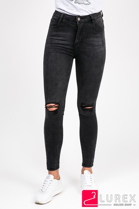Фото 1 модели 3D375 Черные джинсы с дырками на коленях Laulia - черные