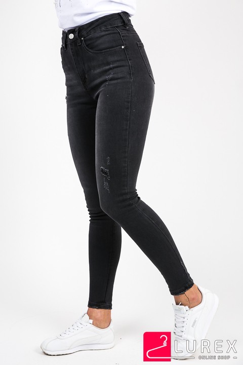 Фото 2 модели A14-3 Черные рваные джинсы с высокой посадкой See See - черные