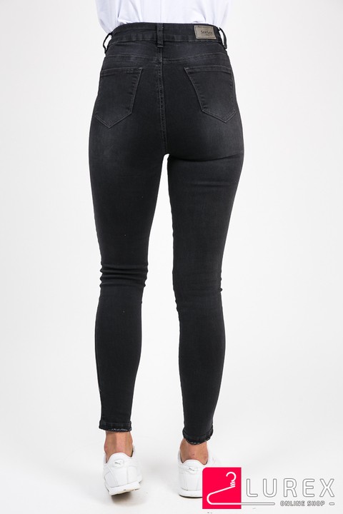 Фото 3 модели A14-3 Черные рваные джинсы с высокой посадкой See See - чорний